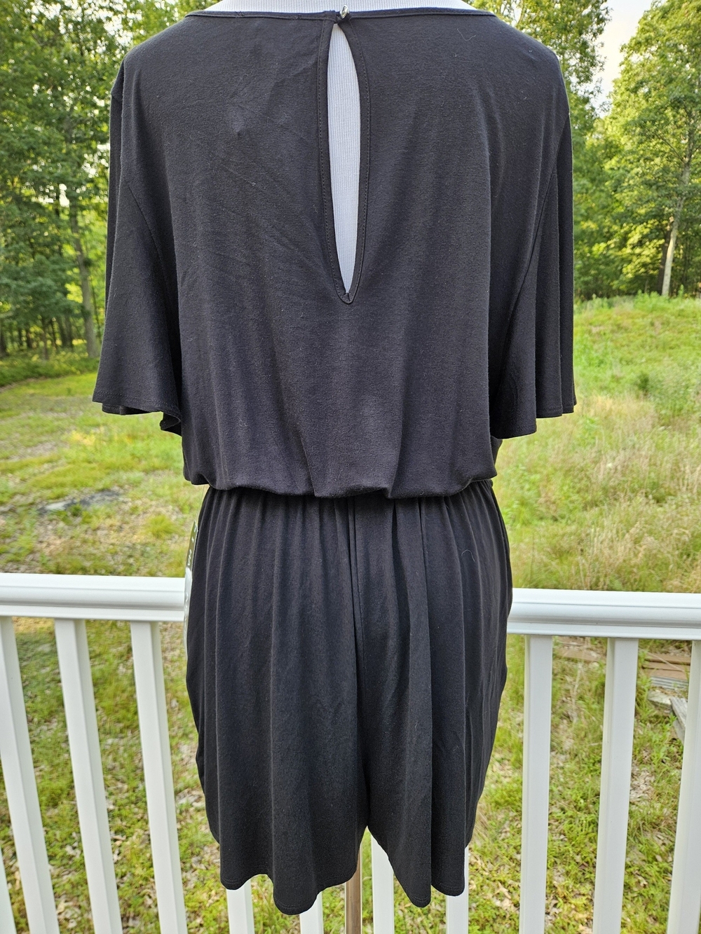 Women’s Black Belted Short-Sleeve Romper - Picture 7 of 8